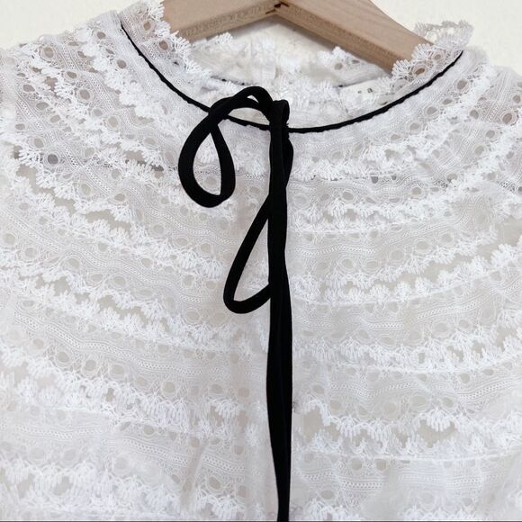 Sandro Helsinki White Black Two Tone Lace Neck Tie Mini Dress XS - Picture 6 of 12